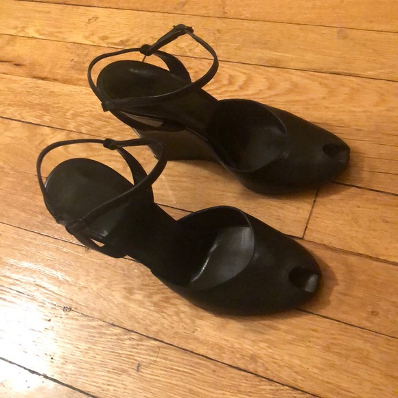 Balenciaga | Black Leather Peep Toe Wedges | EU size 37.5 - Picture 3 of 6